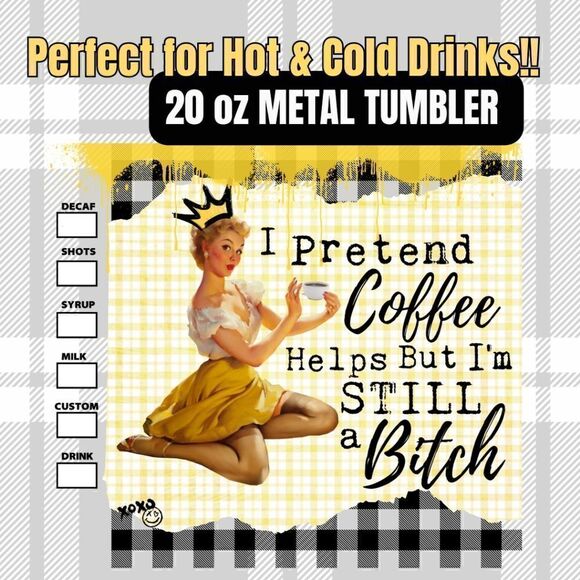 Vintage Coffee Mug Hot or Cold 20oz Skinny Tumbler with Straw & Lid Retro Pinup - Picture 3 of 5